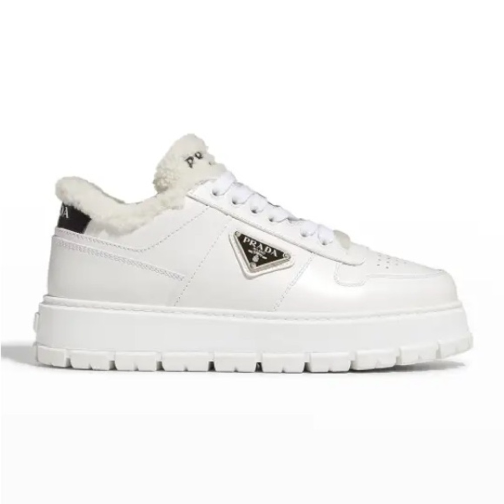 Prada leather and shearling sneaker